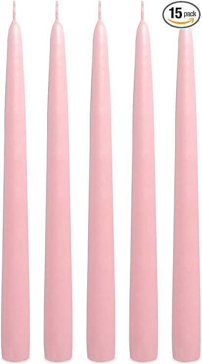Pink Taper Candles Tall 15 Inch Unscented Premium Quality Dripless Smokeless Hand-Dipped - Weddin... | Amazon (US)