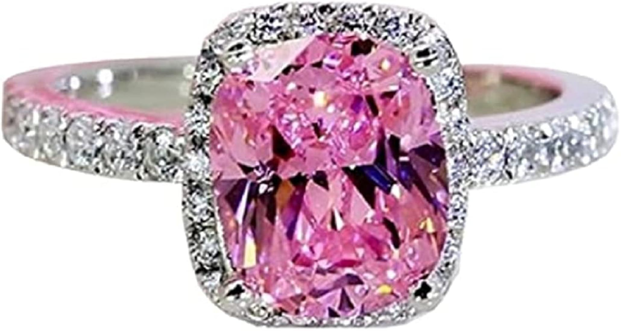 DOCCESTU Charm Women 925 Silver Pink Sapphire Square & CZ Gemstone Rings Lady Bridal Wedding Enga... | Amazon (US)