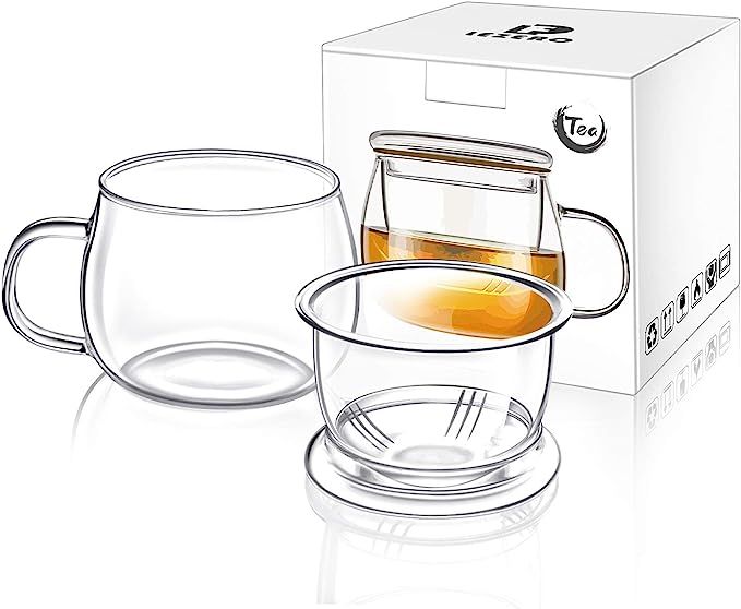 Lezero 13 ounce Tea Cups Kits Loose Tea-leaf Brewing System, Thickened Glass Cups with Tea Infuse... | Amazon (US)