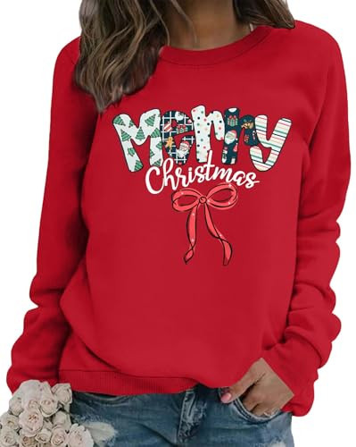 Merry Christmas Sweatshirt For Women Christmas sweatshirts Xmas Long Sleeve Top Winter Holiday Letter Print Pullover Red | Amazon (US)
