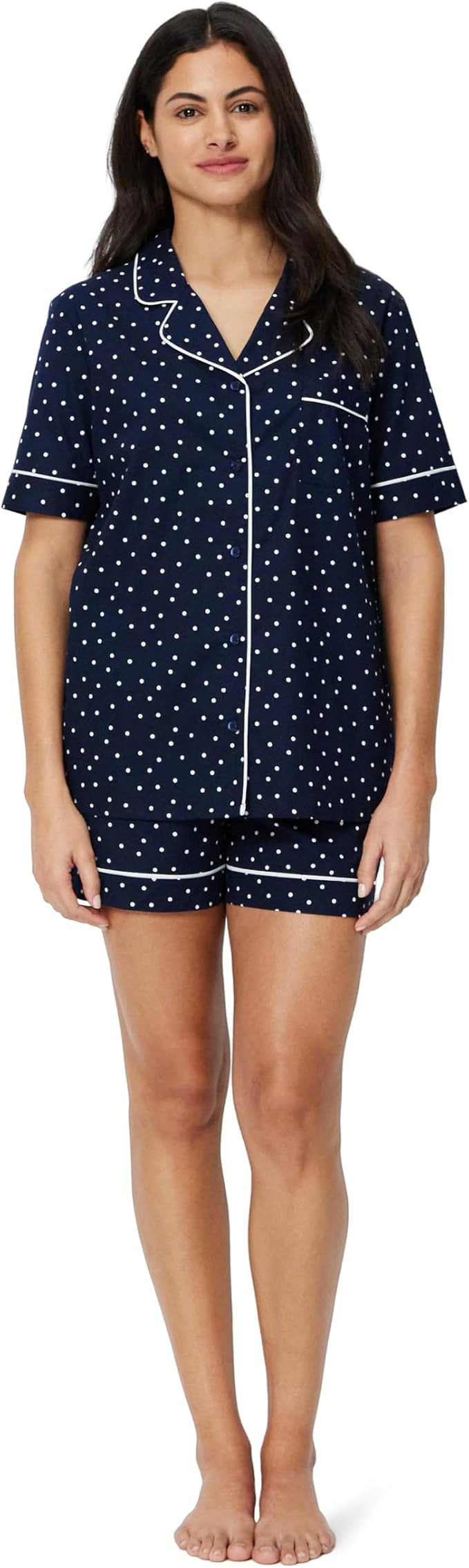 Amazon Essentials Women's Cotton Stretch Poplin Pajama Set, Short Sleeve Button-Down with Shorts | Amazon (US)