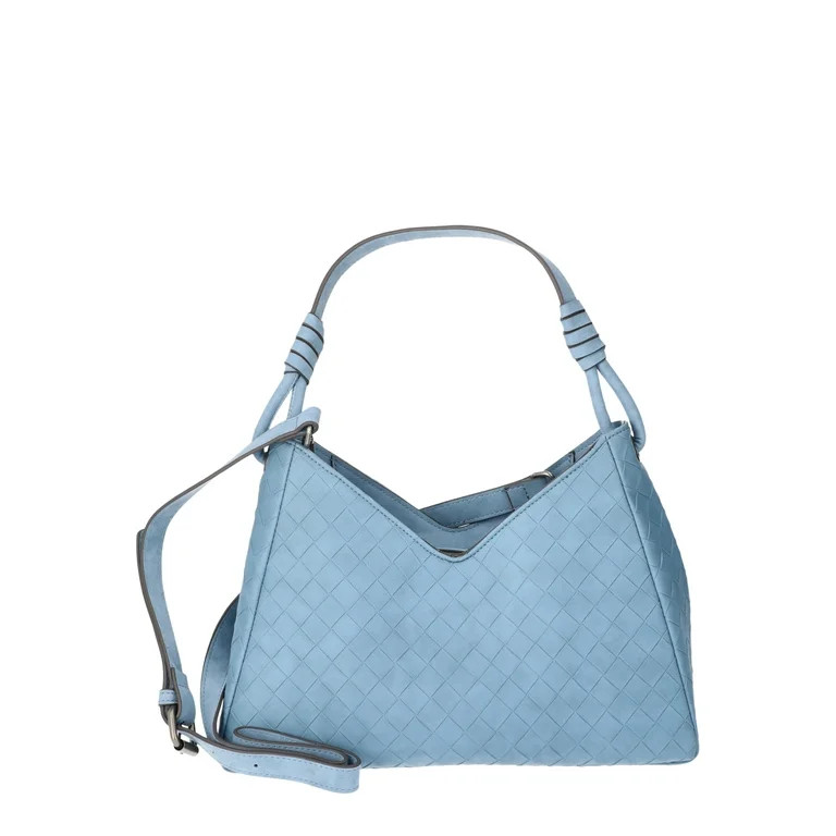 Time and Tru Women's River Faux Nubuk Small Hobo Shoulder Bag, Blue Day | Walmart (US)