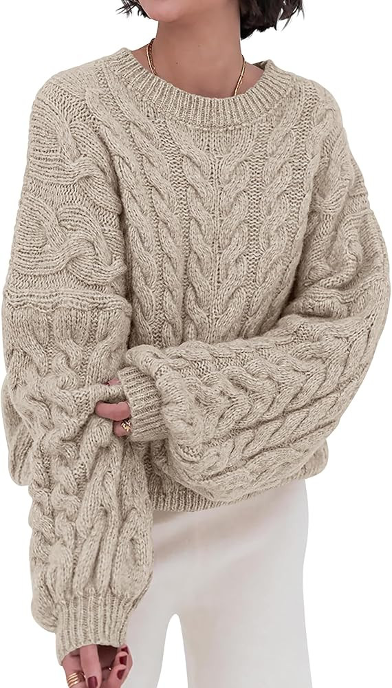 BTFBM Sweaters for Women Fall Cable Knit Sweater Oversized Crew Neck Long Sleeve Chunky Casual Pu... | Amazon (CA)