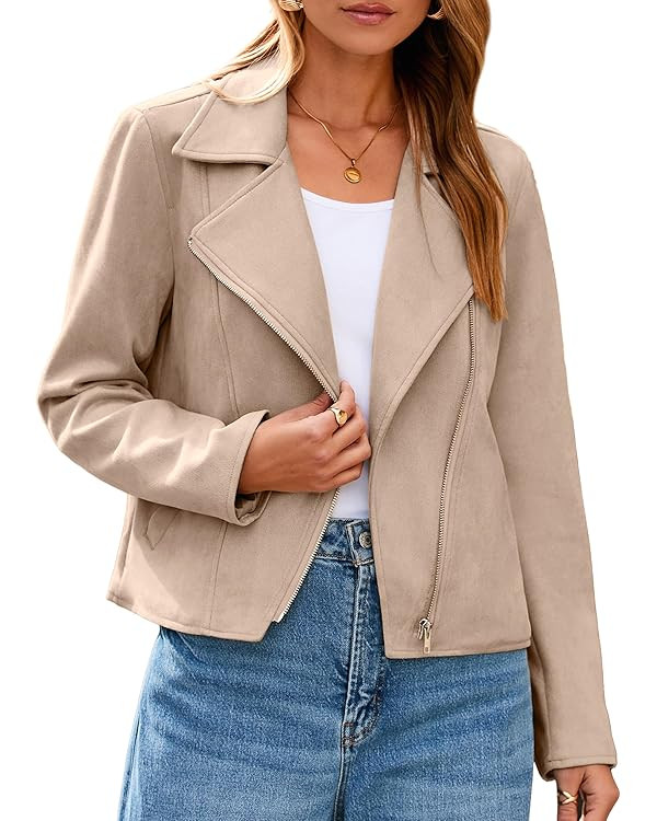 Glamaker Womens Faux Suede Jackets Long Sleeve Casual Cropped Zipper Biker Moto Jacket Fall Winte... | Amazon (US)