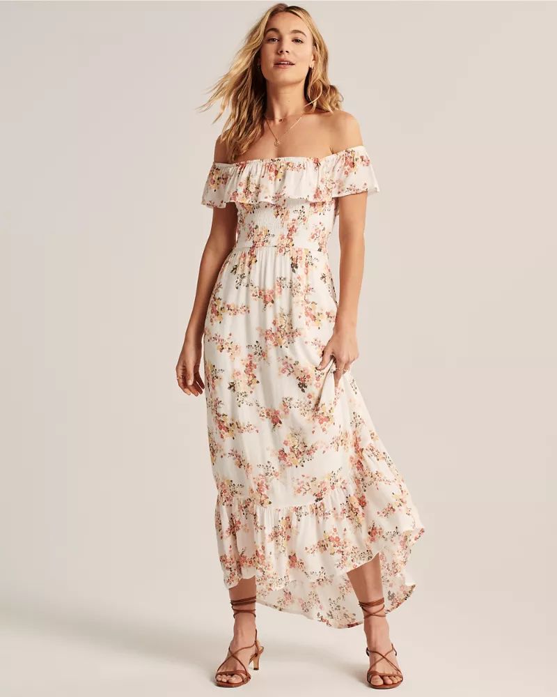 Off-The-Shoulder Smocked Maxi Dress | Abercrombie & Fitch US & UK