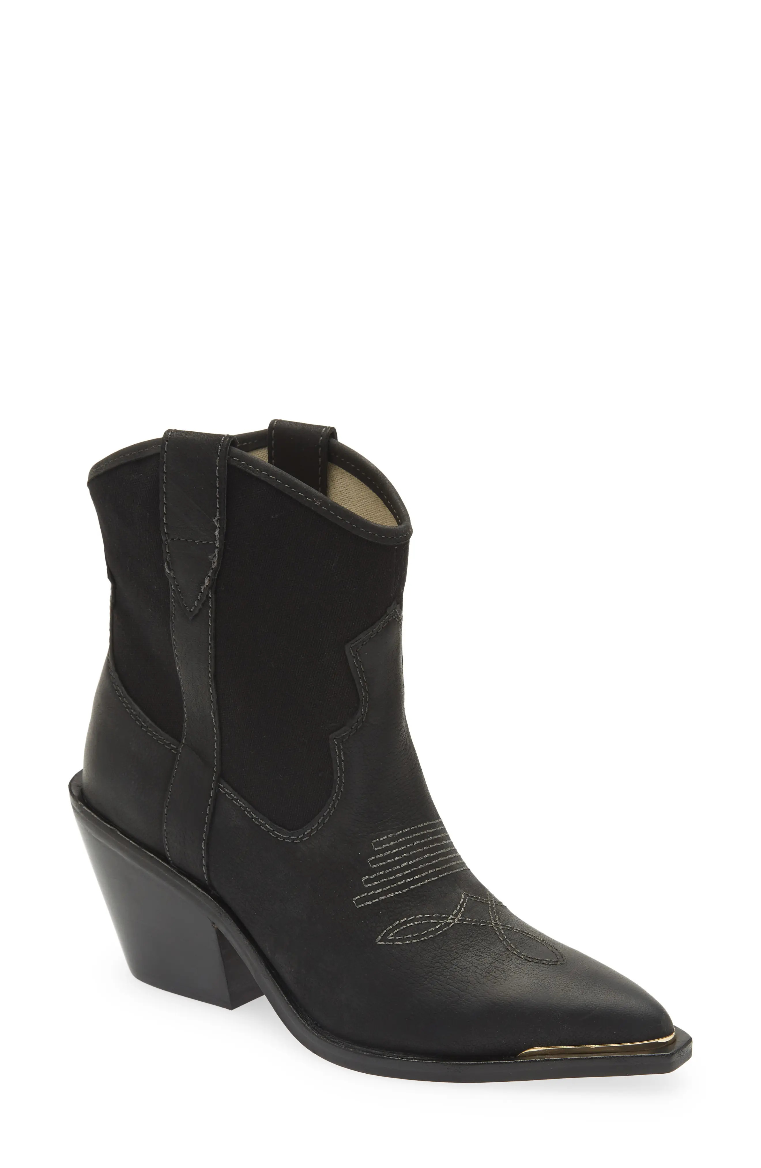 Dolce Vita Nashe Western Bootie in Black Leather at Nordstrom, Size 9.5 | Nordstrom