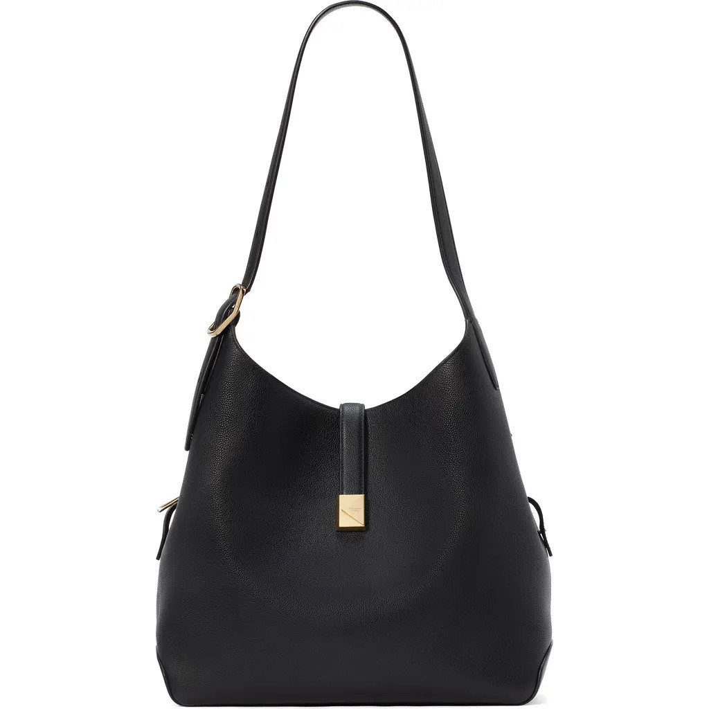 Kate Spade New York large deco pebbled leather shoulder bag in Black at Nordstrom | Nordstrom