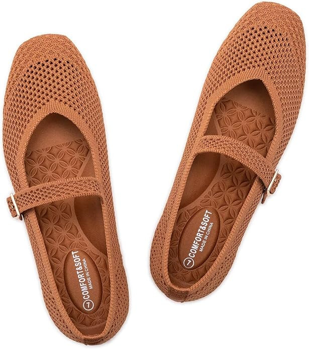 Frank Mully Womens Casual Flat Shoes Square Toe Shoes Knitted Mesh Flat Comfort Work Flat Shoes f... | Amazon (US)