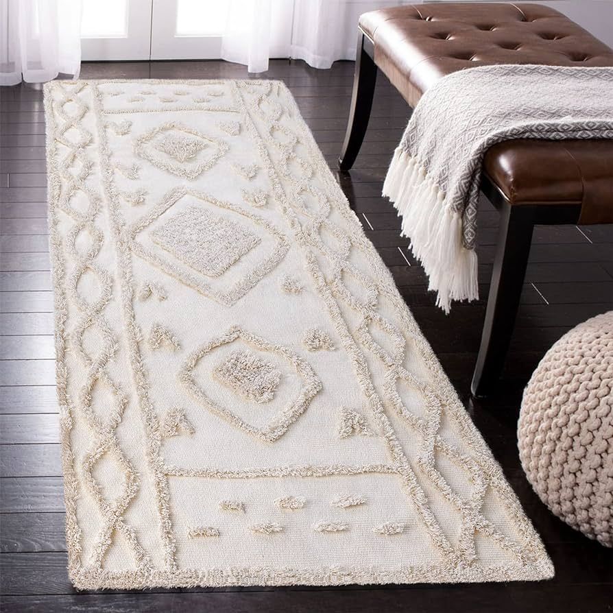 AGELMAT Boho Runner Rug 2'x5' Tufted Cotton Area Rug Accent Beside Rugs Washable Cream Bohemian L... | Amazon (US)