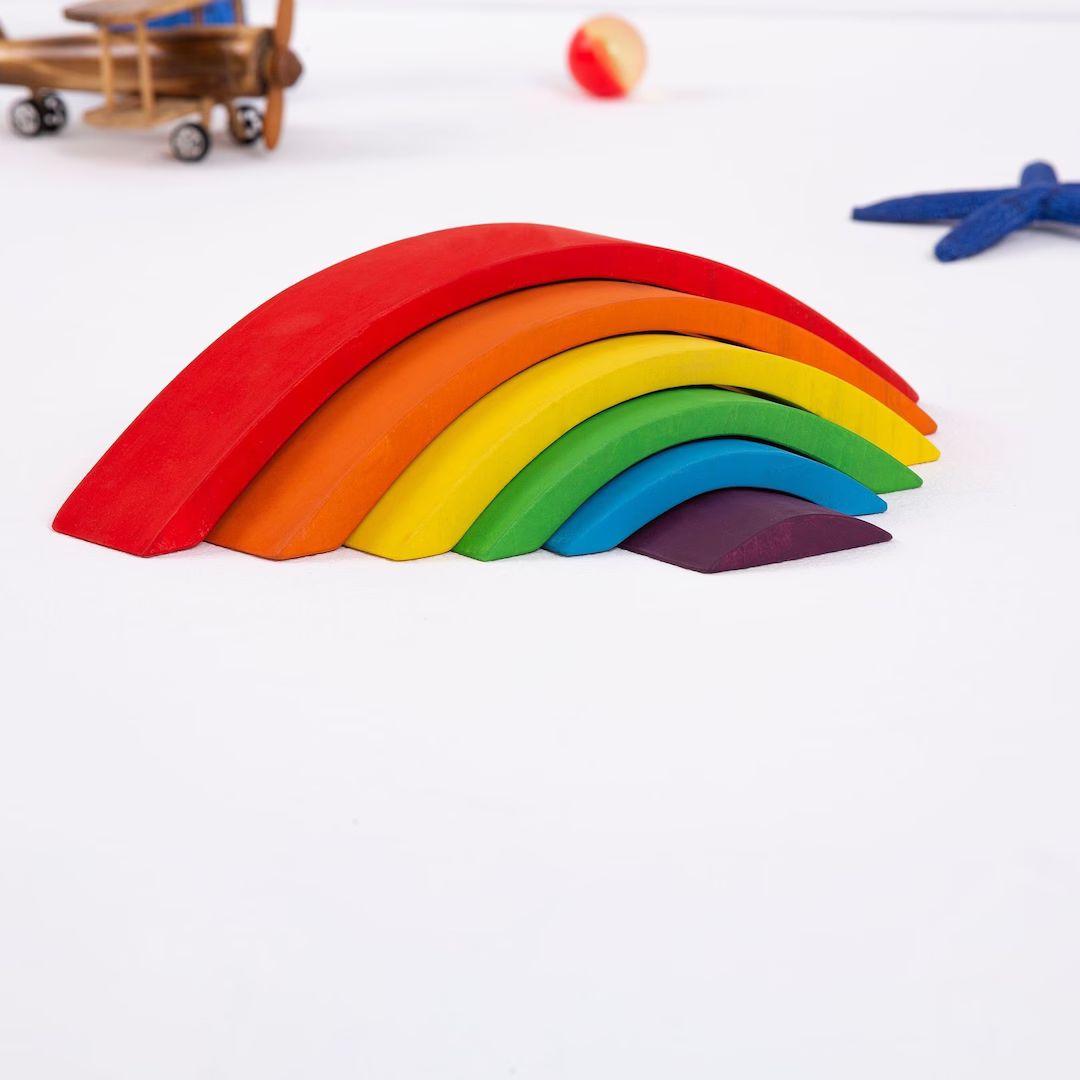 Rainbow Wooden Montessori Toys Waldorf Bridge Stacker Toys - Etsy | Etsy (US)