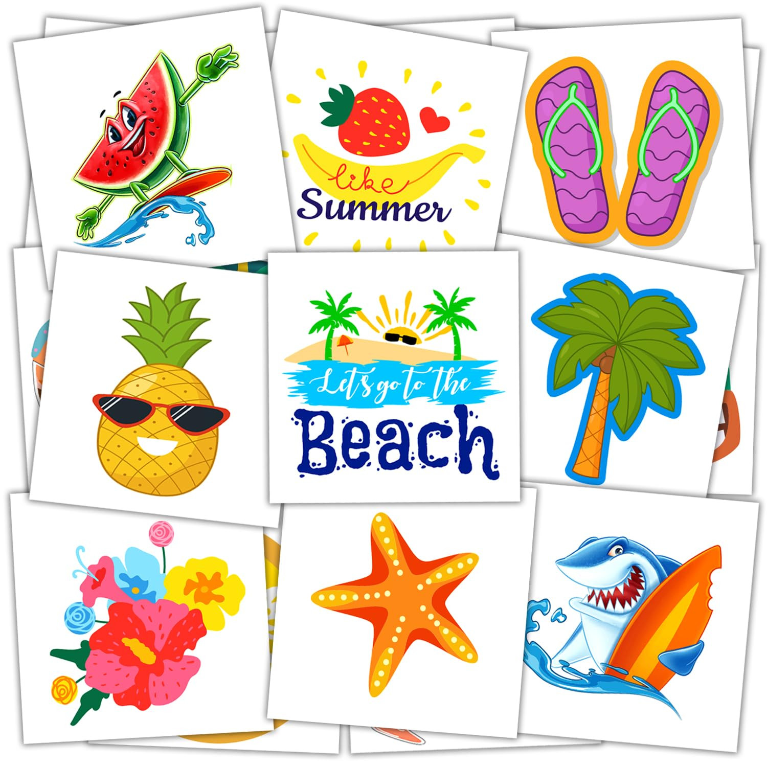 JCFIRE Summer Pool Beach Party Favors Kids Tattoos, 102 Styles Larger Tropical Hawaiian Luau Them... | Amazon (US)