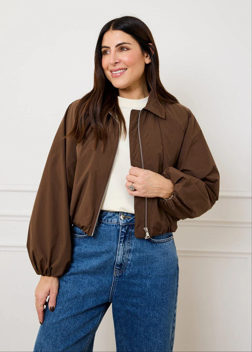 CROPPED VOLUME BOMBER JACKET - MOCHA | WAT The Brand