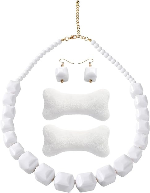 Women Costume Accessory Set with White Bead Necklace Earrings Skeleton Bone Hair Clips Halloween ... | Amazon (US)