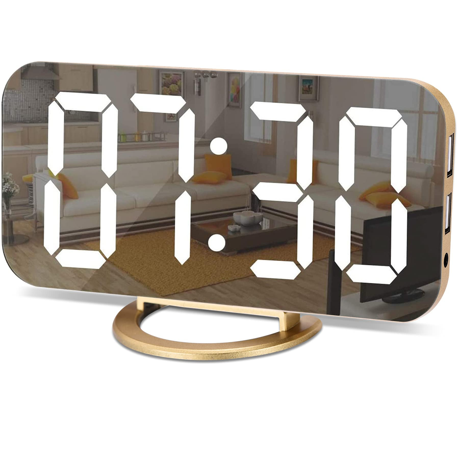 SZELAM Digital Alarm Clock,LED and Mirror Desk Clock Large Display,with Dual USB Charger Ports,3 ... | Amazon (US)
