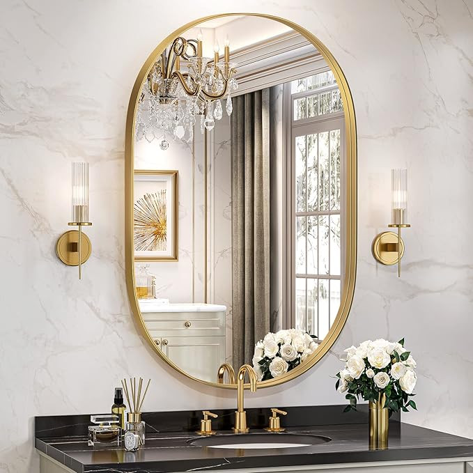 Brightify Gold Oval Mirror for Bathroom Vanity 20x30 Inch, Gold Metal Frame Mirrors for Wall, Mod... | Amazon (CA)