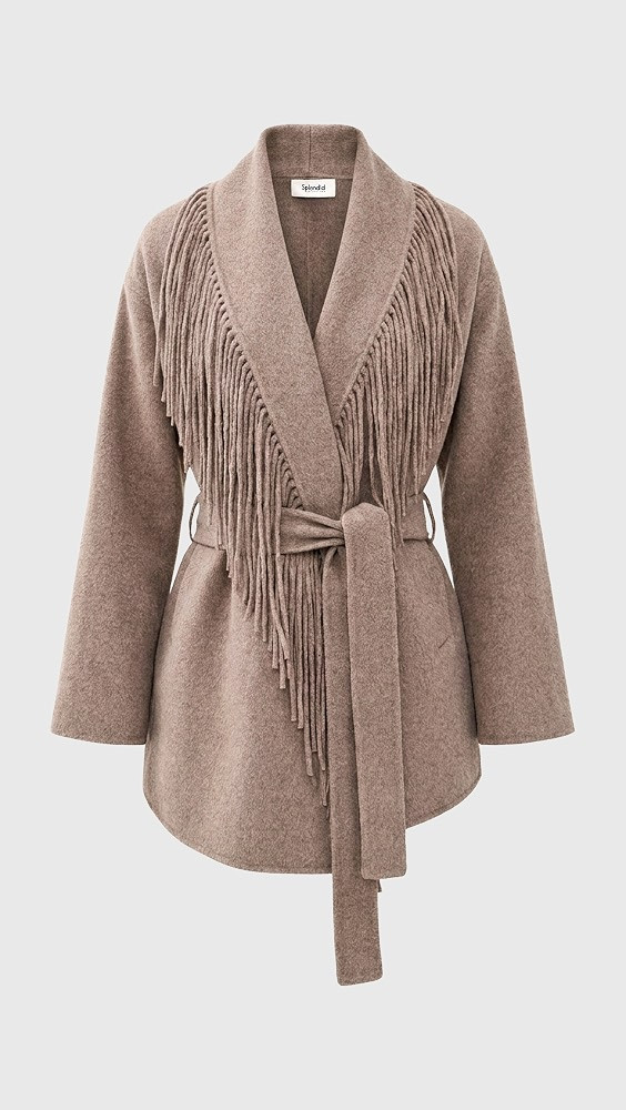 Splendid Sandra Fringe Jacket Taupe Grey XL | Shopbop
