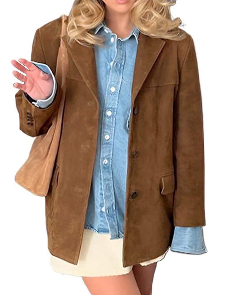 IDEALSANXUN Womens Suede Jacket Fall Winter Fashion Casual Oversized Faux Leather Blazer Jacket T... | Amazon (US)
