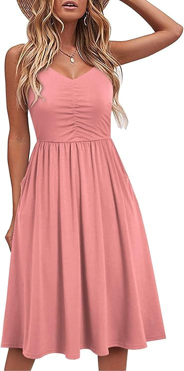 YATHON Casual Dresses for Women Sleeveless Cotton Summer Beach Dress A Line Spaghetti Strap Sundr... | Amazon (US)
