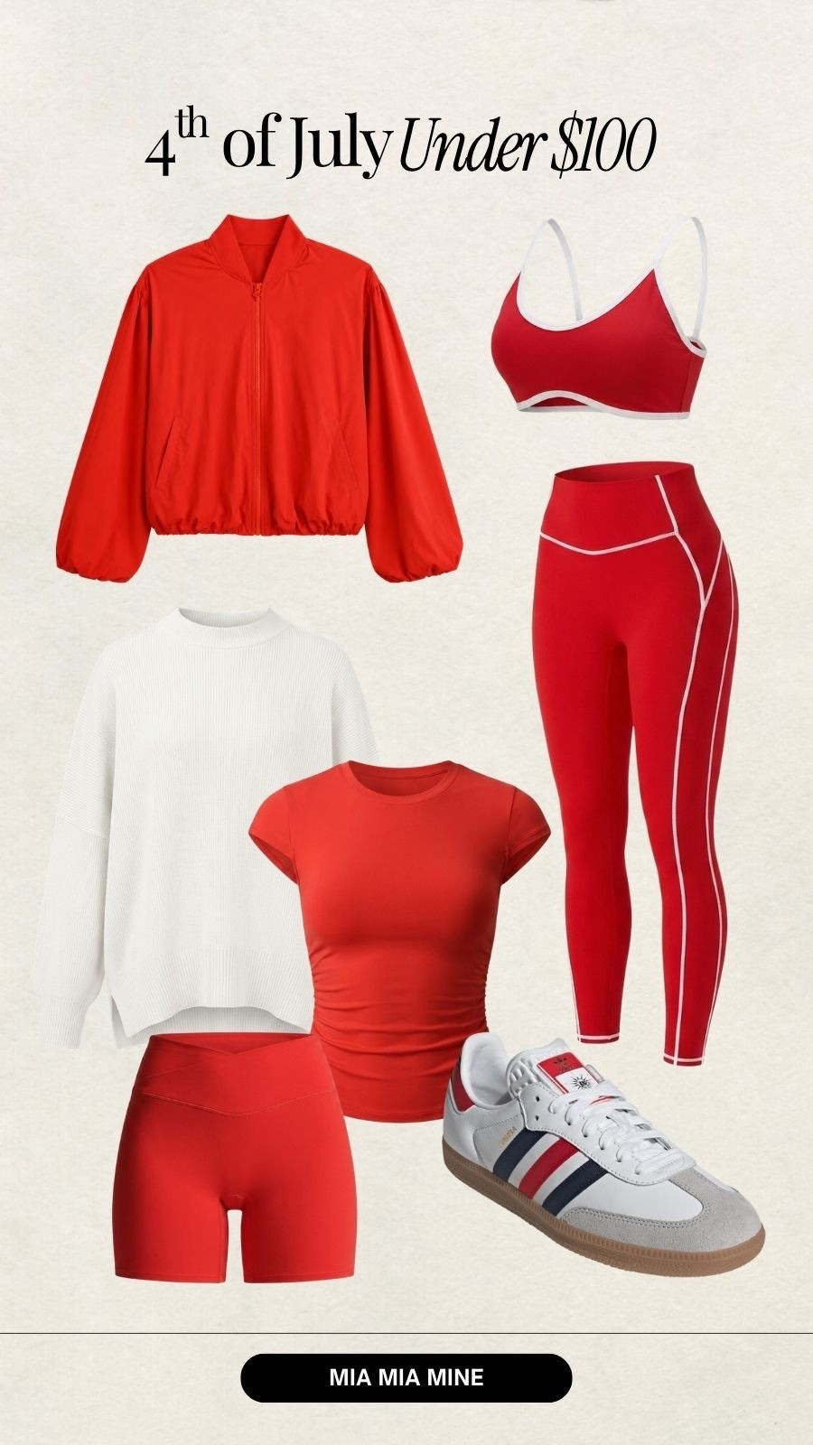 4th of July outfit ideas
Red bomber jacket 
Red workout set / red athleisure 
Adidas samba sneakers

Casual summer outfit

#LTKActive #LTKmomlife #LTKOver40