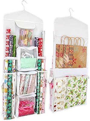 SumDirect White 16x40 Inch Double Sided Hanging Gift Wrap Organizer, Wrapping Paper Gift Bag Stor... | Amazon (US)