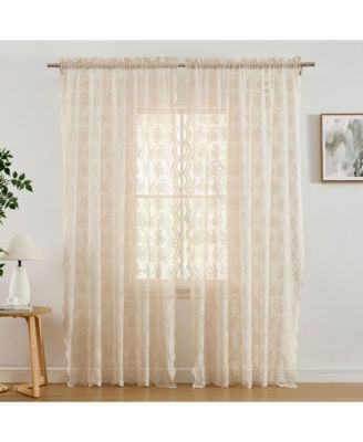 Hlc.Me Jolene Floral Soft Decorative Lace Semi Sheer Light Filtering Rod Pocket Window Treatment Curtain Drapery Panels For Bedroom Living Room Set Of | Macy's