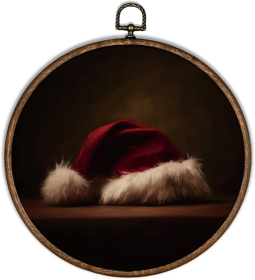 Amazon.com: XBBMGG Christmas Santa Hat Wall Art Decor, Vintage Xmas Hat Round Wall Hanging Decor,... | Amazon (US)
