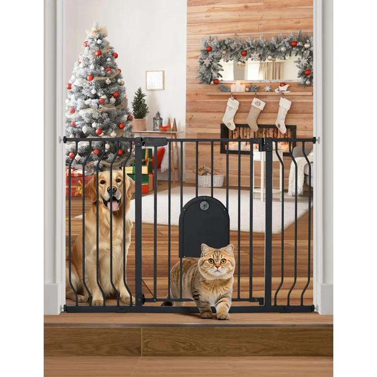 29.5-48.4'' Pet Gate Dog Gate with Cat Door, Pressure Mount, Safety Gate Gift,Black | Walmart (US)