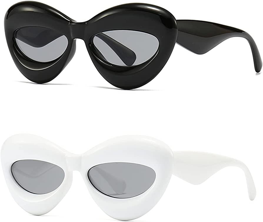 VANLINKER Inflated Trendy Fun Funky Lip Shape Fashion Cool Sunglasses for Festival Party 2 Pack B... | Amazon (US)