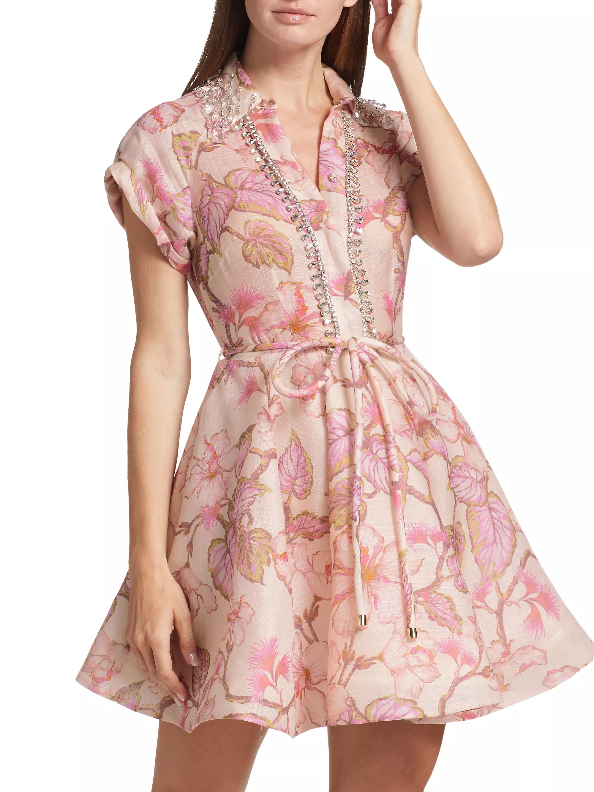 Matchmaker Crystal-Embellished Linen & Silk Minidress | Saks Fifth Avenue