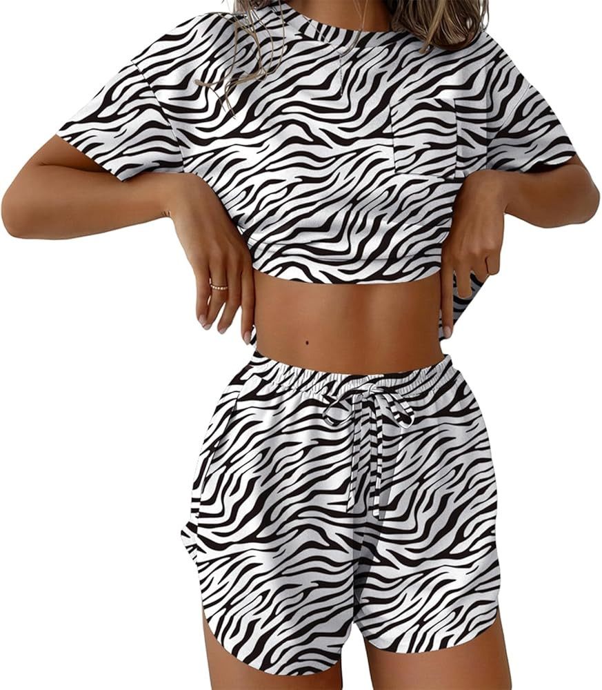 Ekouaer Womens Zebra Pajama Sets Sexy Lounge Sets Side Split Short Pj Sets Cute Pjs 2 Piece Comfy... | Amazon (US)