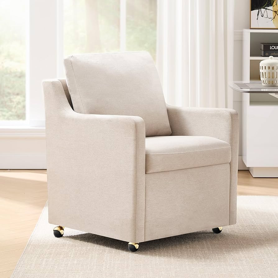 Linen Dining Chair with Casters Modern Storage Seat Design for Relaxing Upholstered Arm Chair, Si... | Amazon (US)