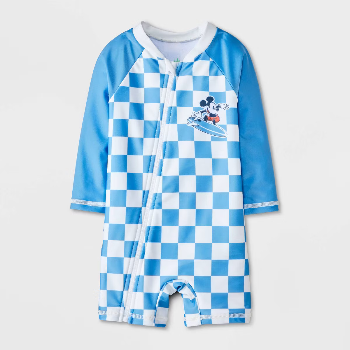 Baby Boys' Disney Mickey Mouse Surfing Full Zip Long Sleeve Rash Guard Unisuit - Blue | Target