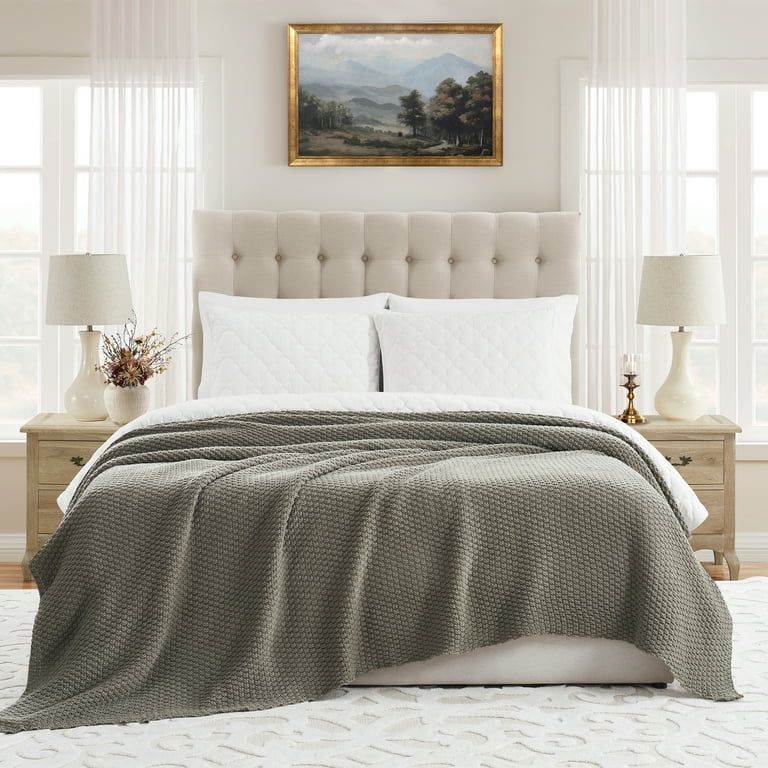 My Texas House Harper Dried Sage Acrylic Chunky Sweater Knit Oversize Bed Blanket - Walmart.com | Walmart (US)