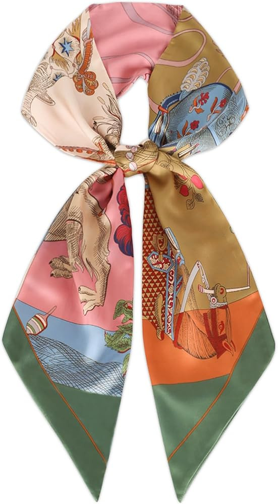 Relang Satin Scarf Mulberry Silk Printed Head Wrap Hair Band 7"" x 59"" | Amazon (US)