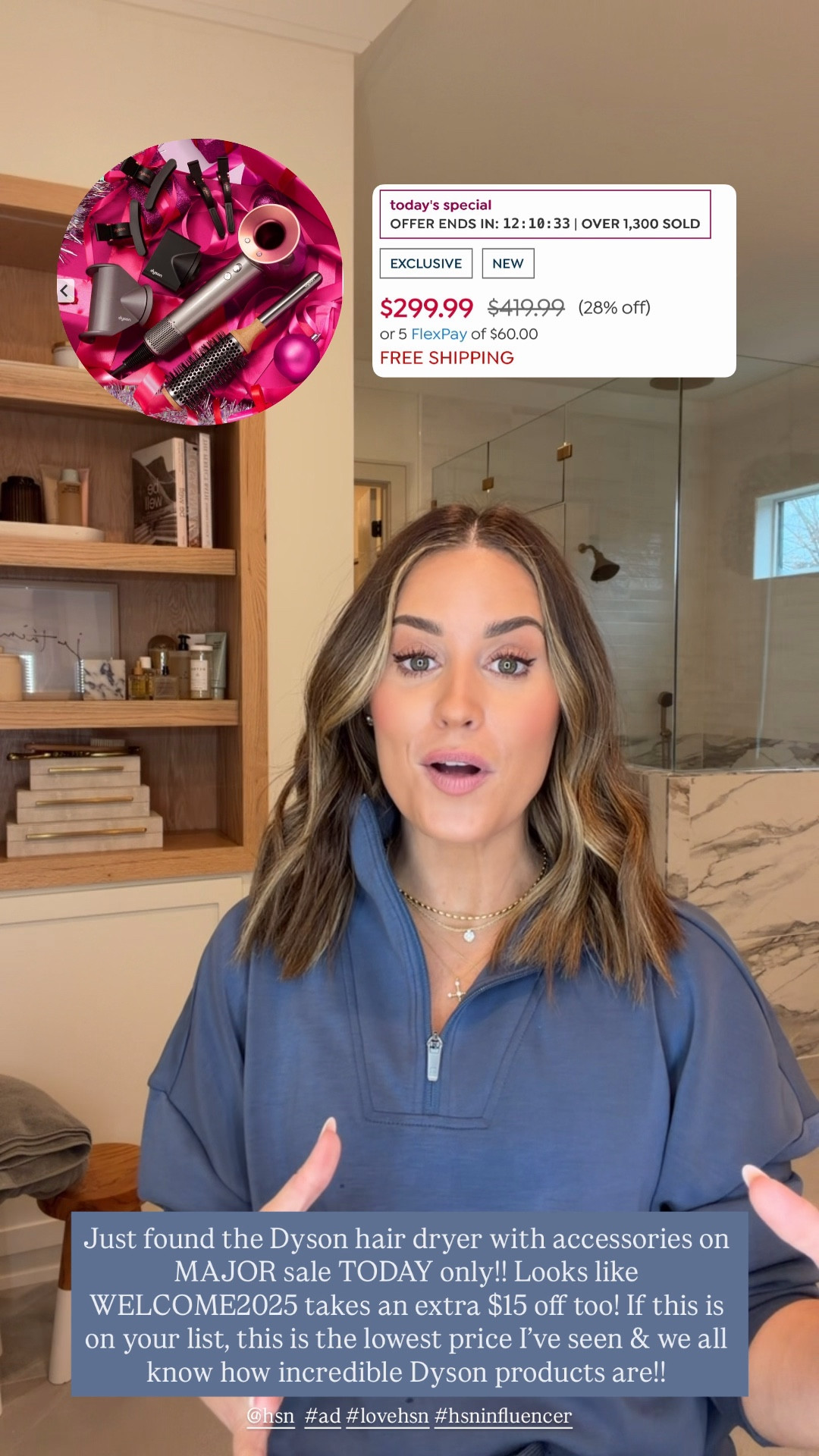Just found the Dyson hair dryer with accessories on MAJOR sale TODAY only!! Looks like WELCOME2025 takes an extra $15 off too! If this is on your list, this is the lowest price I’ve seen & we all know how incredible Dyson products are!! @hsn #ad #lovehsn #hsninfluencer 

#LTKSaleAlert #LTKGiftGuide #LTKHoliday