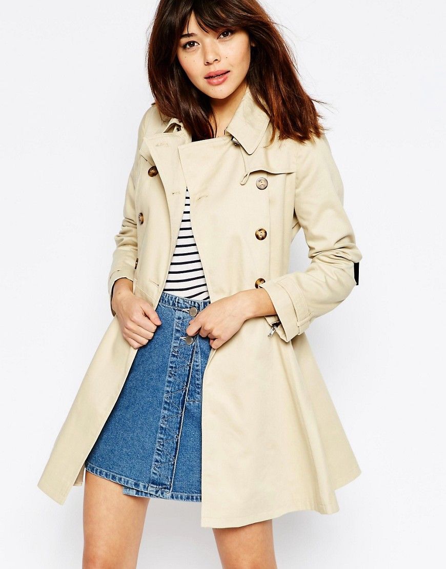 ASOS Trench With Utility Detail In Skater Fit - Stone | ASOS US