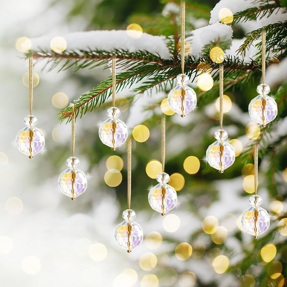 12 Pcs Crystal Christmas Balls Mini Christmas Ornaments Clear Glass Small Prism Balls Christmas T... | Amazon (US)