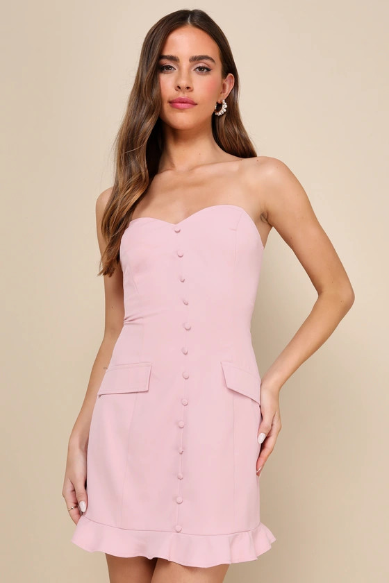Stylish Status Blush Pink Strapless Ruffled Mini Dress | Lulus