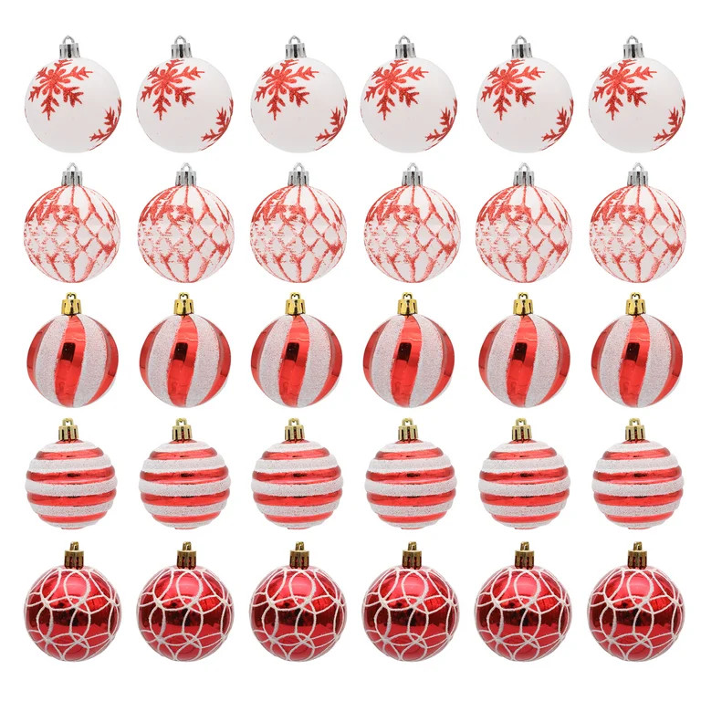 30 Pcs 2.36 Inch Christmas Ball Ornaments,Red White Glittering Plastic Hanging Decorations Elf Ba... | Walmart (US)