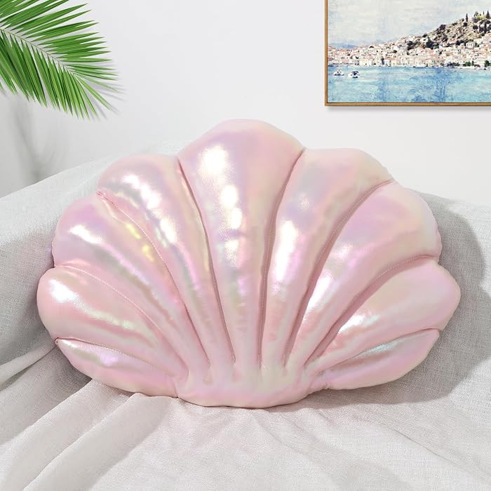Marble Empire Seashell Pillow - Holographic Iridescent Foil Fabric Throw Pillow for Couch, Coasta... | Amazon (US)