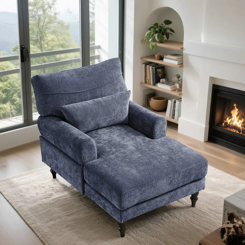 Modern Chenille Chaise Lounge Chair with Lumbar Pillow | Wayfair North America