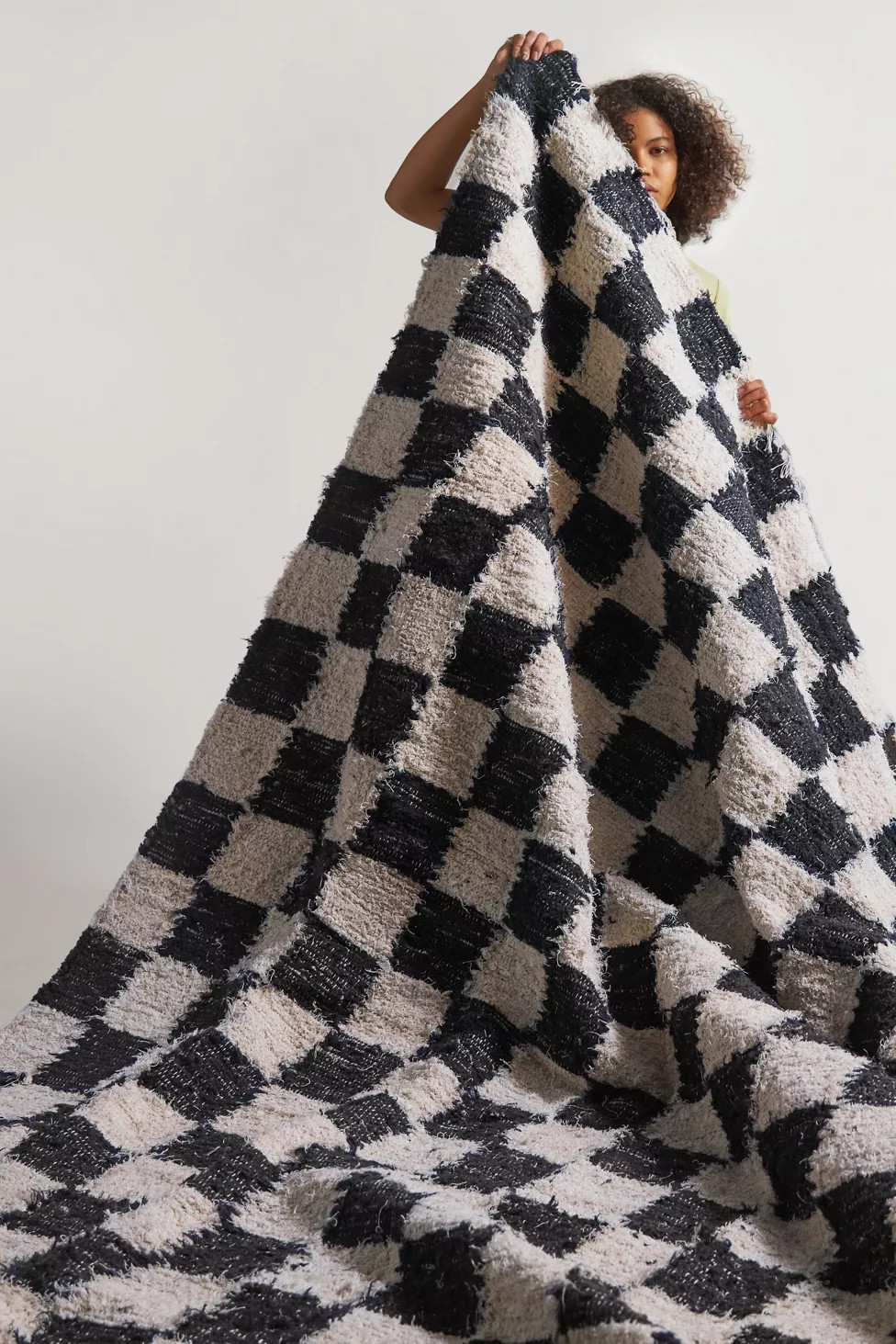 Checkerboard Woven Shag Rag Rug | Urban Outfitters (US and RoW)