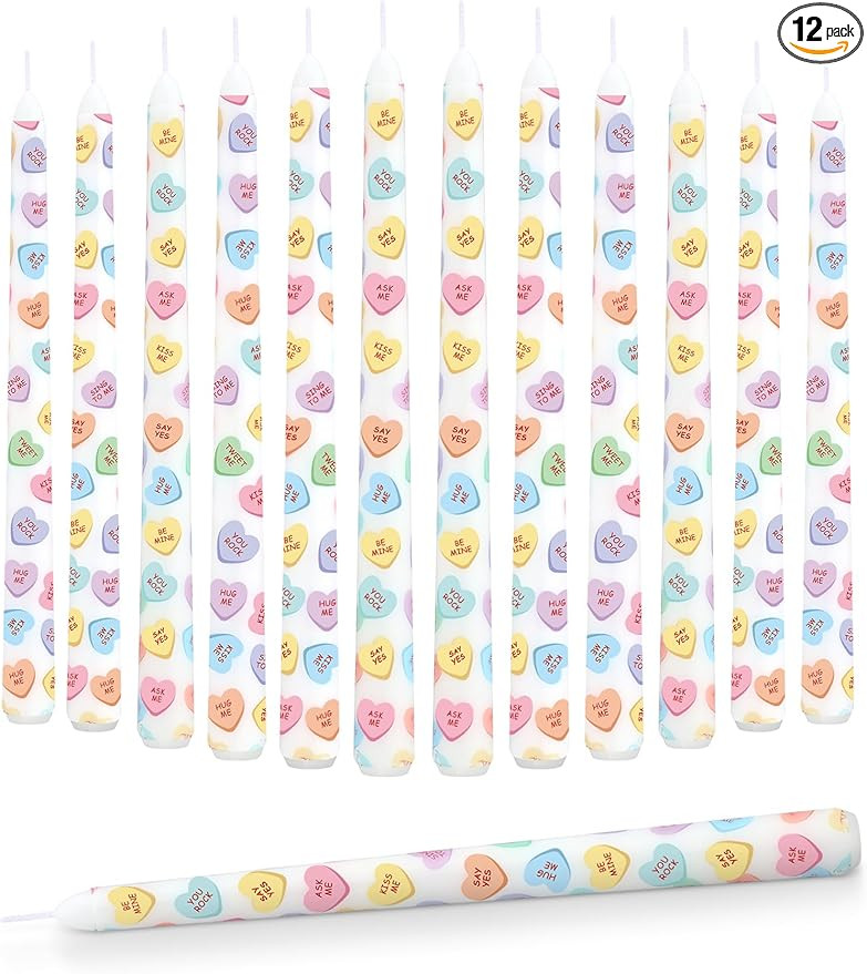 12 Pcs Valentine's Day Taper Candles 10 Inch Unscented Candle Sticks Conversation Heart Candle Se... | Amazon (US)