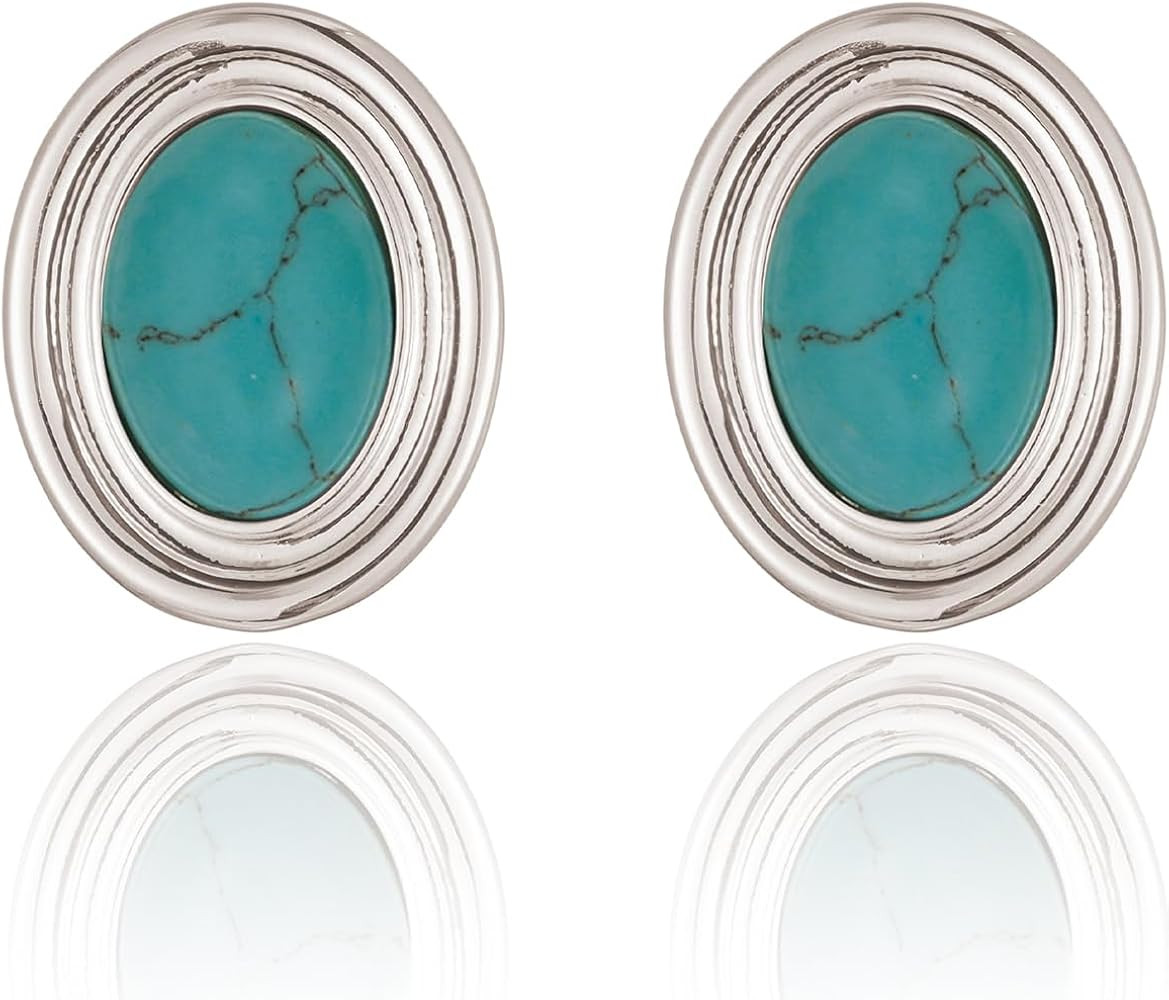 Chunky Gold Color Earrings Fashion Geometric 18K Gold Turquoise Lapis Lazuli Green Red Oval Earri... | Amazon (US)