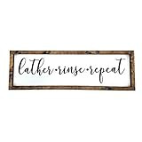 Lather Rinse Repeat Handmade Framed Wood Farmhouse Bathroom Sign | Amazon (US)