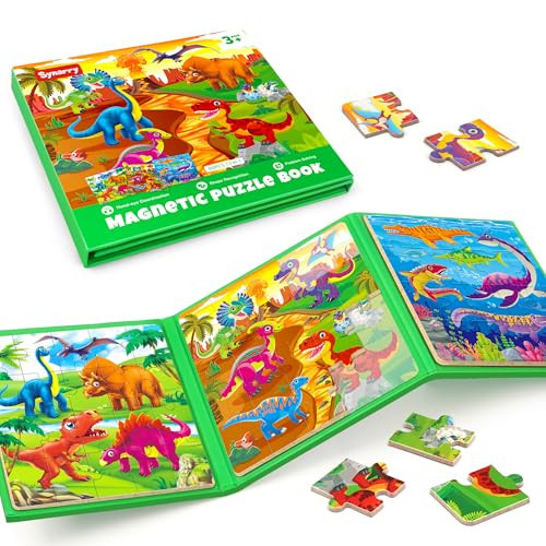 SYNARRY Dinosaur Magnetic Puzzles for Toddlers 3-5, 20 Pieces Travel Puzzles for Kids Ages 4-6, Easter Basket Stuffers Gifts for Kids, Car Airplane Road Trip Activities Magnet Games Toy | Amazon (US)