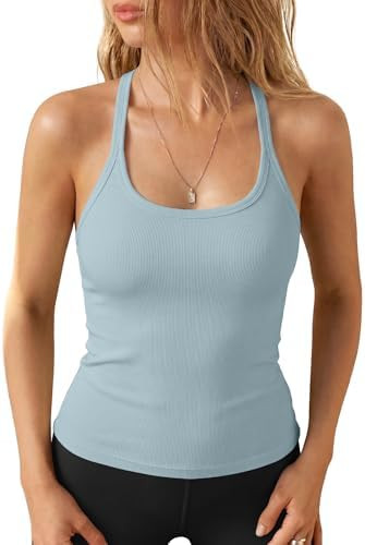 Darong Womens Padded Racerback Ribbed Tank Tops | Built in Bra, Scoop Neck, Slim fit, Crop length... | Amazon (US)