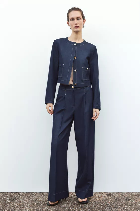 CONTRAST TOPSTITCHING WIDE-LEG PANTS | Zara US