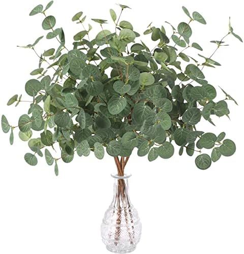 FUNARTY 6 Pcs Artificial Eucalyptus Leaves Long Stems 25" Tall with 80 Leaves Fake Silver Dollar ... | Amazon (US)