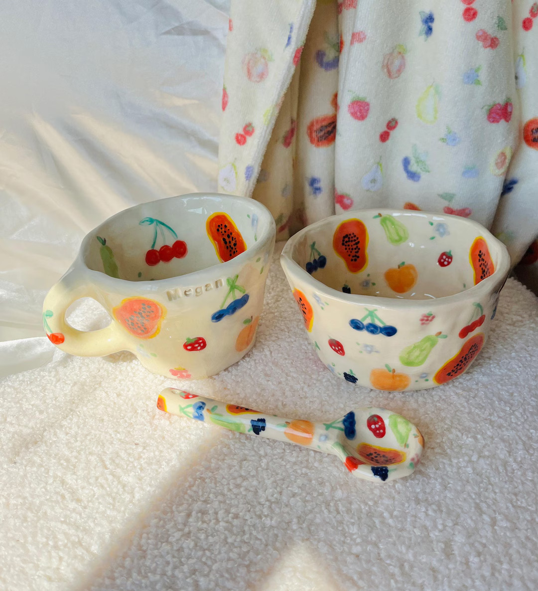 Preorder:handmade Fruit Ceramic Breakfast Set-fruit Mug-fruit Bowl-mug Set-cute Ceramics-fruit Ce... | Etsy (US)